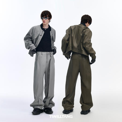 TIWILLTANG启世录“麂质光弧”立领皮棒球服 商品图2