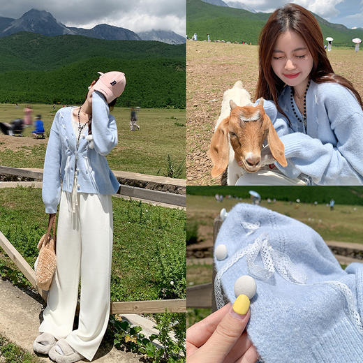 <曾小咸推荐>甜美温柔风丝带设计宽松毛衣开衫 商品图1