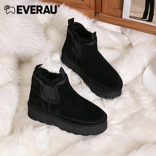 EVERAU小个子女生先穿加厚4cm防水台切尔西女士秋冬雪地靴EA3129 商品图9