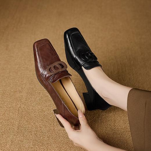 【预售5天】真皮简约风棕色中跟鞋，法式复古低跟浅口单鞋MBJR&A819 商品图3