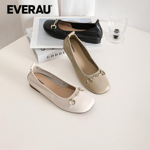 EVERAU澳洲牛皮纹理平底圆头芭蕾乐福女鞋EA7047 商品图2