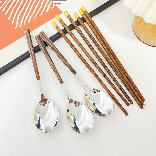 米马杂货 鸡翅木筷勺6件套 优质不锈钢材质+天然材质 无毒无味 商品图0