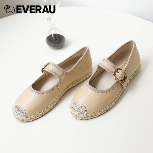 EVERAU2023上新优雅与甜心 复古与时髦的碰撞柔软羊皮鞋面平底春夏舒适玛丽珍女鞋EA7030 商品图3
