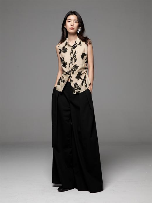 LIYIHAN「原野」24新中式静奢高级感水墨设计V领无袖设计衬衫女 商品图4