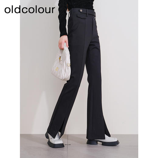 oldcolour欧珂冬季新款时尚开叉高腰松紧腰长裤女P430710A1 商品图2