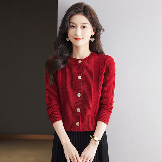 CC-9-6911针织开衫外套女秋装2024新款宽松小个子外搭短款上衣圆领羊毛毛衣 商品图0