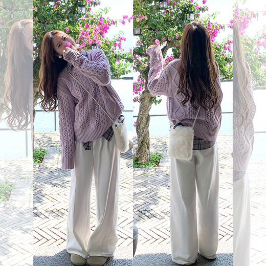 <曾小咸推荐>韩系百搭紫色宽松毛衣 日常189.99 立减100 秒杀89.99！！灰粉格衬衫 日常169.99 立减80 秒杀89.99！！ 商品图2