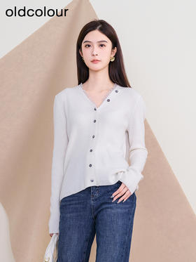 oldcolour欧珂冬季新款V领长袖修身时尚毛织短外套女P430506A1