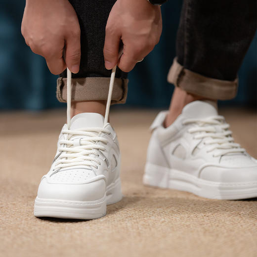 增高6厘米男士休闲鞋板鞋小白鞋内增高男鞋百搭透气皮面潮 商品图3