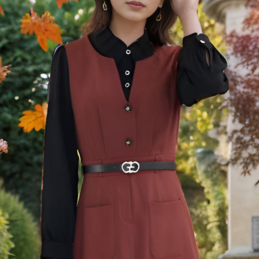 9/8奢姿大码女装2024秋季减龄开叉连衣裙胖妹妹假两件拼接时尚裙子9943891305 商品图2