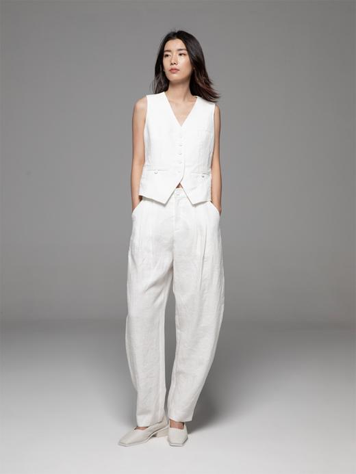 LIYIHAN 进口亚麻薄款夏秋季单排扣马夹马甲OL通勤风上衣坎肩 商品图1