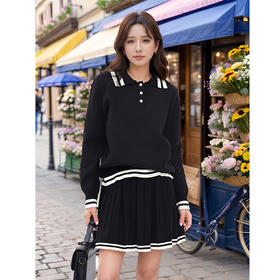 9/6奢姿大码女装2024秋季POLO领针织两件套胖妹妹时尚休闲百褶套装9843934049