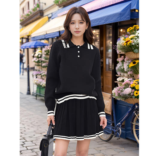 9/6奢姿大码女装2024秋季POLO领针织两件套胖妹妹时尚休闲百褶套装9843934049 商品图0