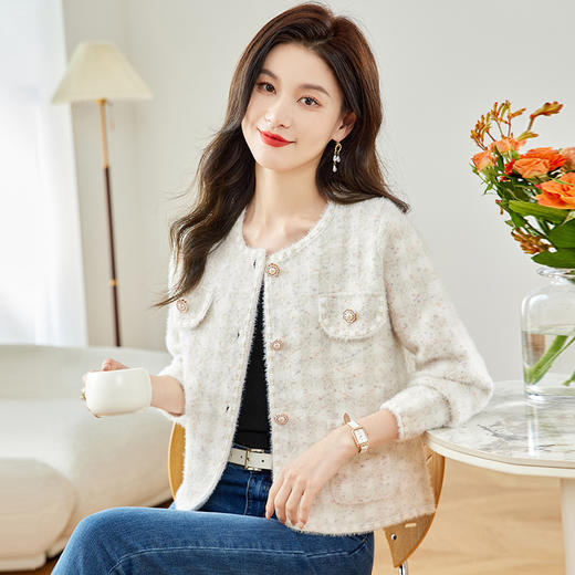 CC-MY-3338小香风防水貂绒毛衣外套女士春秋装2024新款短款外搭针织开衫外搭 商品图3