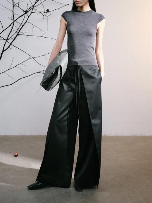 LIYIHAN羊毛拼接高腰直筒休闲裤女厚款宽松飞片阔腿黑色西裤显瘦 商品图4