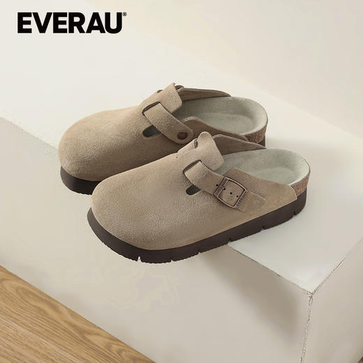 EVERAU春夏简约大方便捷半拖鞋型牛皮面3.5CM厚底女拖EA7055 商品图2