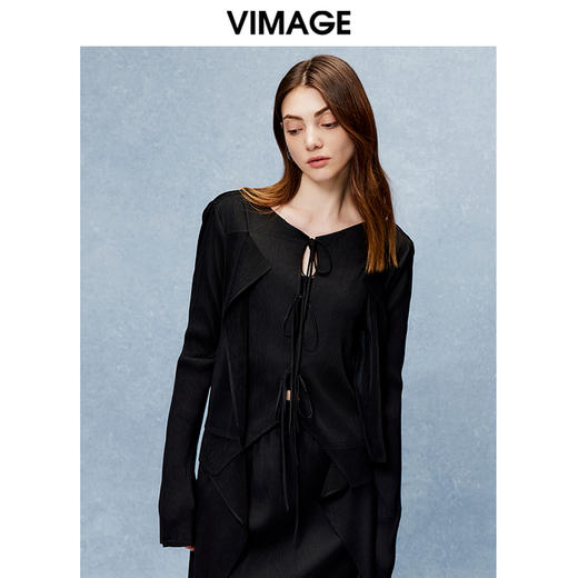 VIMAGE纬漫纪秋季新款时尚设计感绑带舒适宽松直筒显瘦上衣V2213816 商品图1