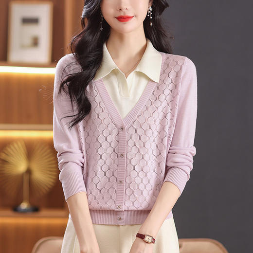 CC-101-90961假两件上衣女时尚洋气2024早秋新款针织衫长袖翻领毛衣打底衫春秋 商品图0