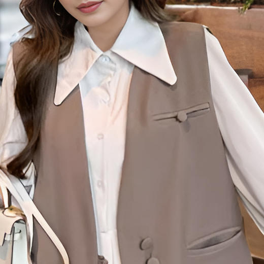 9/6奢姿大码女装2024秋季时尚马甲百褶裙翻领两件套胖妹妹时尚套装9943934053 商品图2