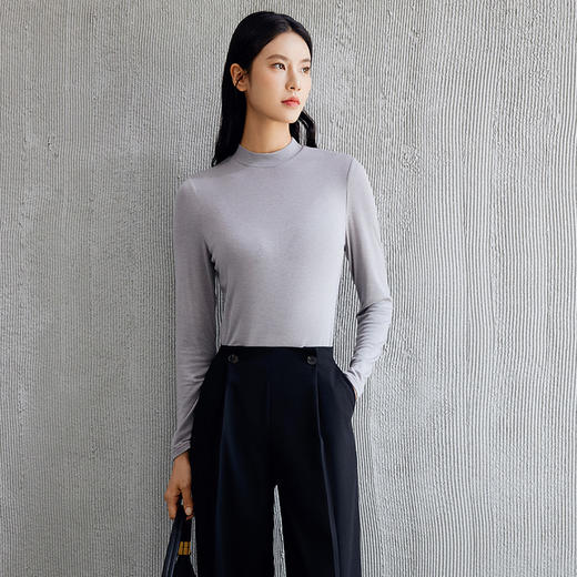 玳莎天丝羊毛基础打底衫女秋装新款内搭叠穿半高圆领针织衫  EC32304 商品图0