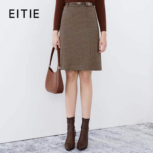 EITIE爱特爱冬季新款洋气时髦格纹高腰包臀半身裙女裙7606306 商品图0