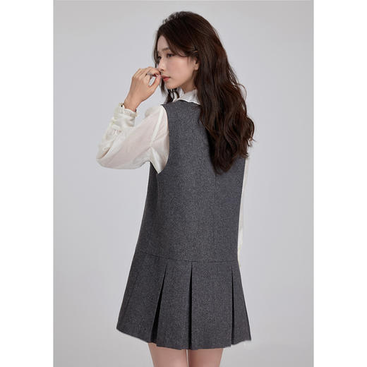 9/6奢姿大码女装2024秋季减龄毛呢百褶简约裙子胖妹妹时尚背心连衣裙9943862114 商品图2