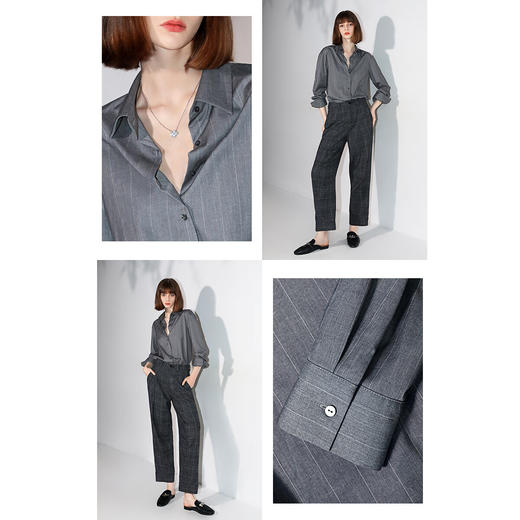 COCOBELLA[商务休闲风]色织条纹气质灰衬衫秋通勤衬衣SR3076 商品图1