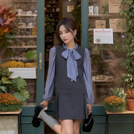 9/7奢姿大码女装2024秋季蝴蝶结绑带设计拼接连衣裙胖妹妹时尚裙子9943891279 商品图0