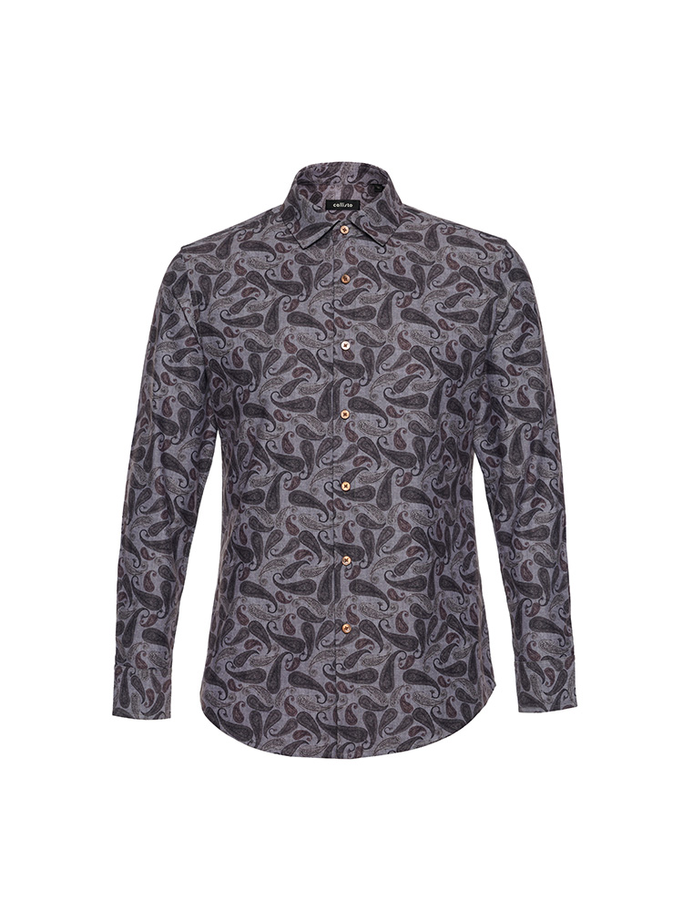 callisto咖啡色弹力混纺休闲衬衫