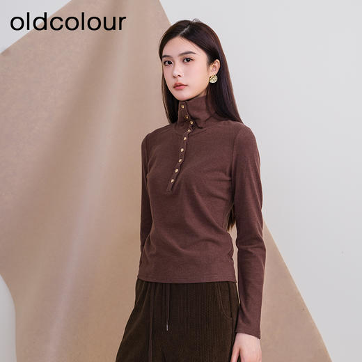 oldcolour欧珂冬季新款时尚翻领休闲修身舒适长袖T恤P410203A1 商品图0