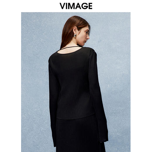 VIMAGE纬漫纪秋季新款时尚设计感绑带舒适宽松直筒显瘦上衣V2213816 商品图5