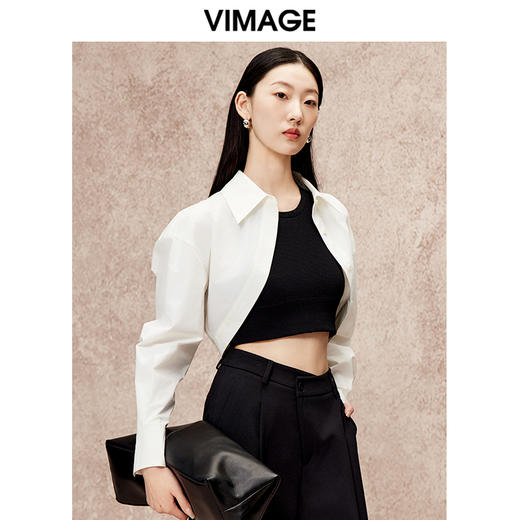 VIMAGE纬漫纪秋季新款时尚气质显瘦斗篷设计简约百搭短衬衫V2209805 商品图3