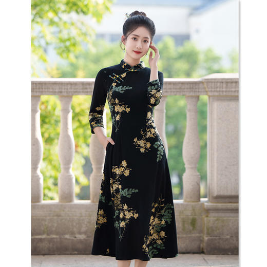 弹力长款A版七分袖，木兰棉旗袍大摆裙GX-281925 商品图2