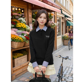 9/7奢姿大码女装2024秋季时尚百搭上衣胖妹妹学院风翻领假两件卫衣9943134058