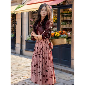 9/7奢姿大码女装2024秋季减龄碎花皮衣吊带裙两件套胖妹妹时尚套装9943991277