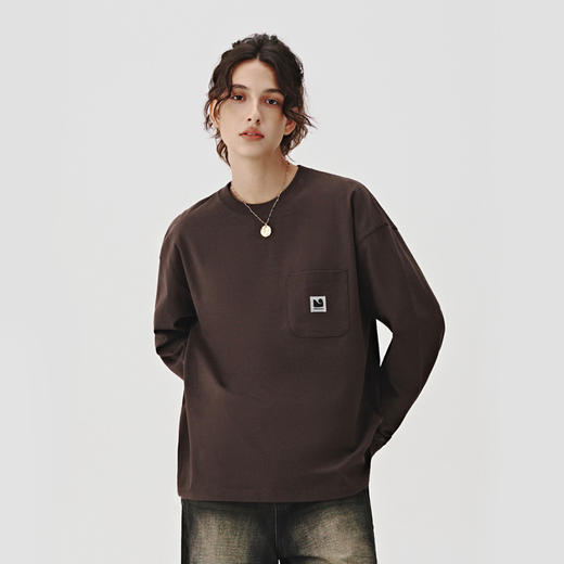 714street重磅300g口袋长袖T恤男2024秋季新款情侣装宽松休闲上衣 商品图2
