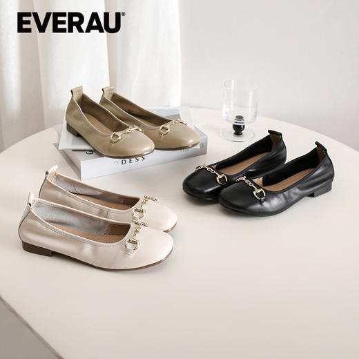EVERAU澳洲牛皮纹理平底圆头芭蕾乐福女鞋EA7047 商品图0