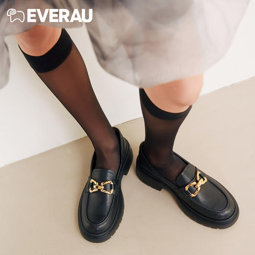 EVERAU复古经典楦型新品厚底乐福柔软牛皮乐福舒适好穿单鞋EA7032 商品图6