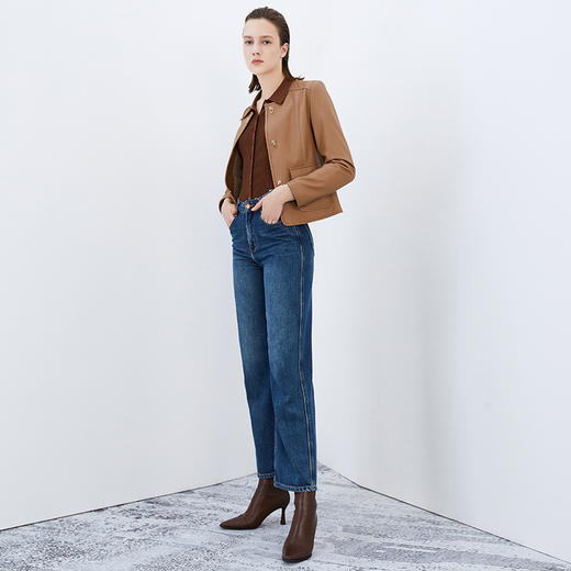 EITIE爱特爱秋季新款特色金属扣短款皮衣7593204 商品图3