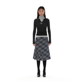 NUTH格子半身裙不对称格纹中长款半裙女