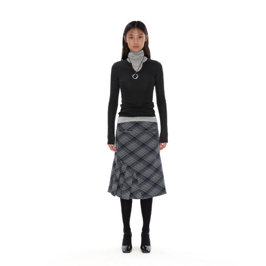 NUTH格子半身裙不对称格纹中长款半裙女 商品图0