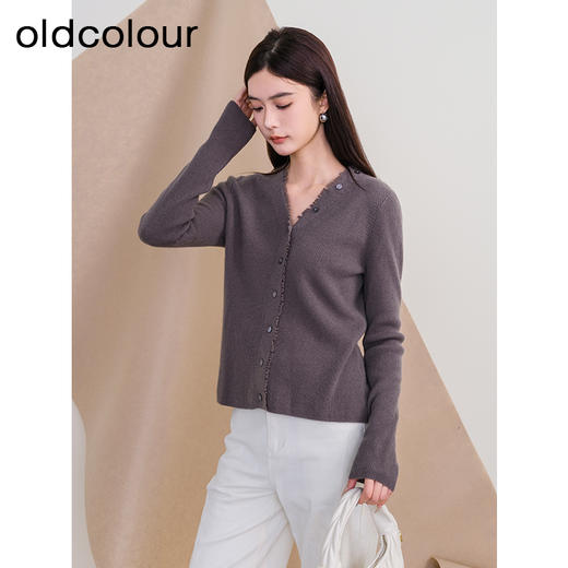 oldcolour欧珂冬季新款V领长袖修身时尚毛织短外套女P430506A1 商品图1
