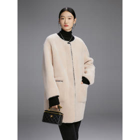 棉仓346666002-贵气MIU风 羊羔毛外套女冬季新款中长款小香风颗粒羊毛外套(货号:346666002)