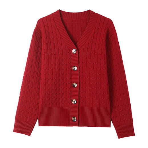 CC-26-8135针织衫开衫女宽松大码休闲红色春秋外搭短款毛衣外套女 商品图4