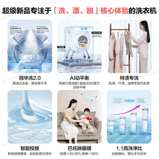 海尔白巧精华洗2.0 全自动滚筒洗衣机10kg大容量超薄嵌入AI动平衡智能投放巴氏除菌螨1.1超高性价比EG100BD69LW 商品图1