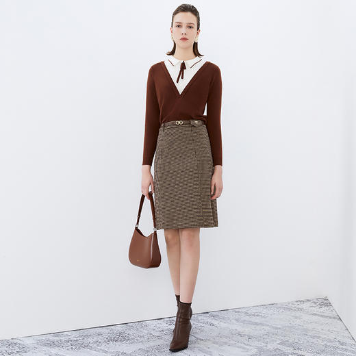 EITIE爱特爱冬季新款洋气时髦格纹高腰包臀半身裙女裙7606306 商品图1