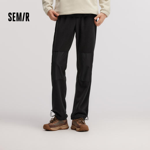 森马休闲裤男抗静电摇粒绒冬季新款拼接户外风印花宽松直筒裤 商品图1