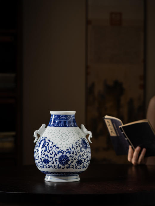 富玉玲珑花瓶卧室陶瓷器中式居家装饰品花瓶家用-手绘双耳福筒尊 商品图1