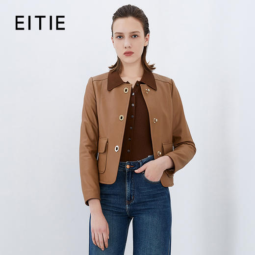EITIE爱特爱秋季新款特色金属扣短款皮衣7593204 商品图0