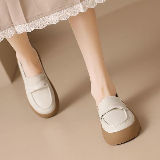 ZHR厚底乐福鞋2024新款软底白色小皮鞋女士一脚蹬单鞋休闲小白鞋 商品图6